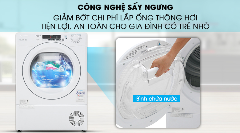 Công nghệ sấy ngưng tụ - Máy sấy Candy 10 Kg GVS C10DE-S