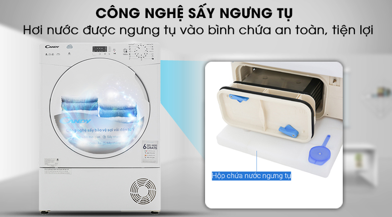 Công nghệ sấy ngưng tụ an toàn, tiện lợi - Máy sấy Candy CS C8LF-S 